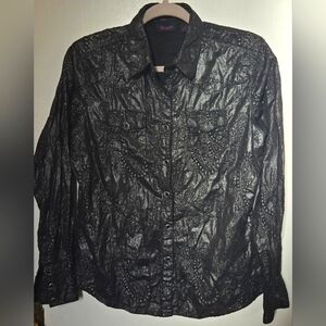 Embroidered Wrangler Snap Button Women's Western Blouse Black/silver size MED